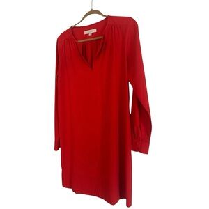 LOFT Vibrant Orangey Red Long Sleeve Midi Dress